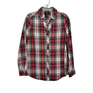 Foxcroft Women’s Shaped Fit Red Plaid Long Sleeve Button Down Shirt